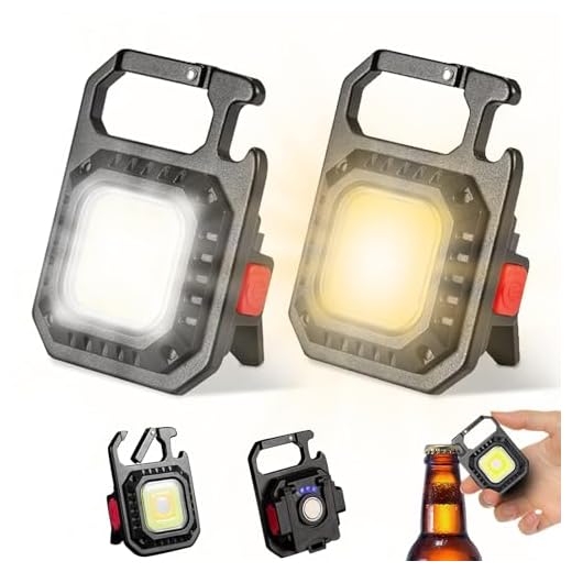 LETOUR Linterna LED Llavero, 2 Piezas 1000 Lúmenes Recargable, Impermeable, portátil, Luz de Trabajo, 5 Modos de luz, Luz de Emergencia, para Niños para Senderismo y Camping, Abridor de Botellas