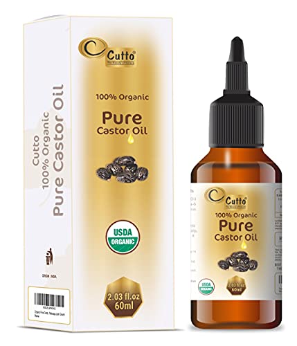 Organic Pure Castor Oil (2.03fl oz / 60 ml) USDA Certified Cold-Pressed, 100% Pure, No GMO, NO Heat treatment, Hexane Free Castor Oil - Moisturizing & Healing, For Dry Skin,Hair Growth, Massage,Lash Growth