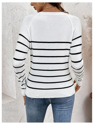 SOLY HUX Fall Sweaters for Women Striped Crew Neck Long Sleeve Pullover Sweater Knit Tops2