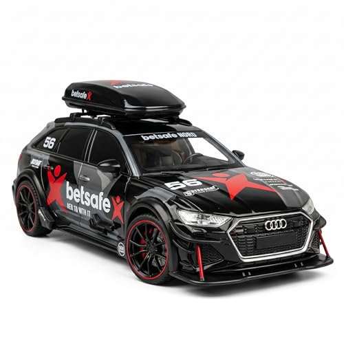 Image of Audi RS6 Avant C8 1:24 Scale Die-Cast Car Model - Betsafe Racing Livery Detachable Roof Box Sound Light Pull-Back Alloy Estate Collectible Toy