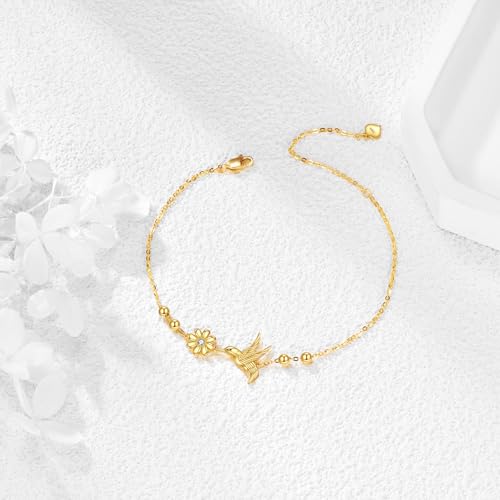 KQF 9K Solid Gold Hummingbird Bracelet Real Gold Zirconia Flower Bracelet Jewelry Gifts for Women2