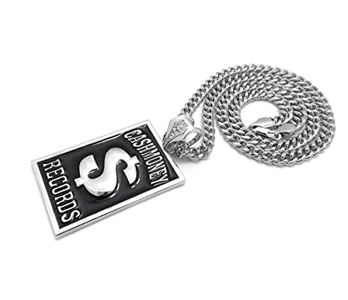 Hip Hop Cash Money Records Pendant Box/Cuban/Rope Chain Necklace XZP111 (30, Silver Cuban Chain)2