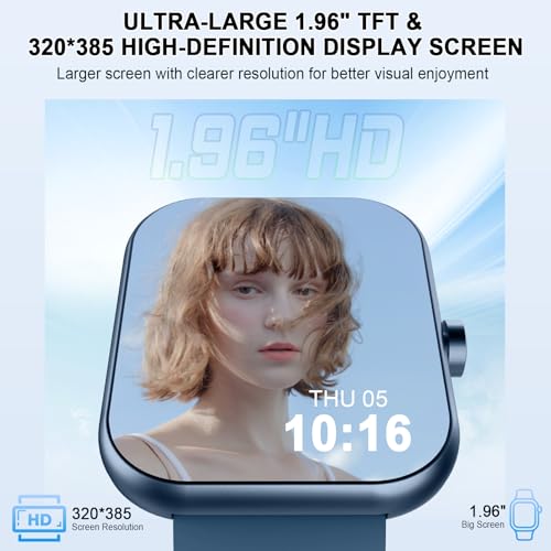 Image of Smart Watch for Men Women (Answer /Make Call), 1.96 inchHD Smartwatch with Heart Rate /Sleep Monitor /Pedometer, 113+ Sports Modes, New Fitness Watch IP68 Waterproof, Activity Tracker for Android iOS-Blue