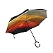 Sawhonn Oiseau De Montagne Coucher De Soleil Lueur Parapluie Inversé Double Couche Inversée Parapluie Pliable Coupe-Vent Anti-UV Soleil Poignée en Forme C de Voiture
