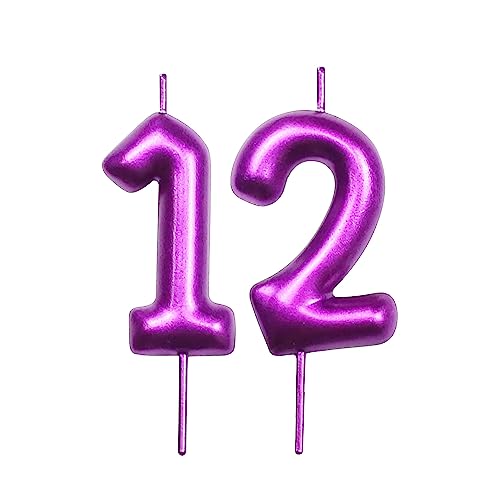DERVENTA Purple Number 12 Candle 2.36 Inch Party Cake Decoration