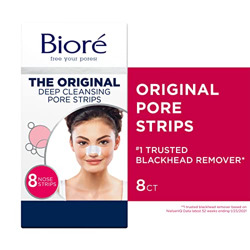 Bioré Original, Deep Cleansing Pore Strips, Nose Strips for Blackhead Removal, with Instant Pore Unclogging, 8 Count, features C-Bond Technology, Oil-Free, Non-Comedogenic Use, Stocking Stuffer