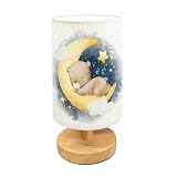 ORENGALLA Table Lamp for Bedroom Watercolor Baby Teddy Bear Sleeping Moon Beside Lamp Home Decor Night Light for Bedroom Office Dorm Kids Living Room Decor