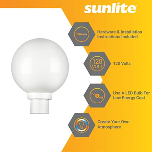 Sunlite 47244 10" Post Mount Globe Light Fixture, 1 Medium Base (E26) Socket (60W Max. A19 Bulb Not Included), Uv Resistant Materials, Etl Listed For Wet Location Use, White Globe With White Base #TOP2