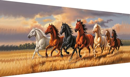 Kaliosy 5D Large Running Horses Diamond Art Kits for Adults, DIY Animals Giant Diamond Painting Full Round Drill Crystal Art - Home & Office Wall Decor 11.81x31.5 inch/30x80cm