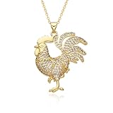 Cykdohy Rooster Statement Necklace for Women Men 14K Gold Plated Novelty Vintage CZ Animal Chicken Pendant...