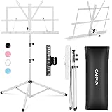 CAHAYA Portable Sheet Music Stand: Dual Use Desktop Book Holder Folding Lightweight Extra Stable Reinforced with Carrying Bag and Clip for Students Musicians Height Adjustable up to 54.3" CMS0204W