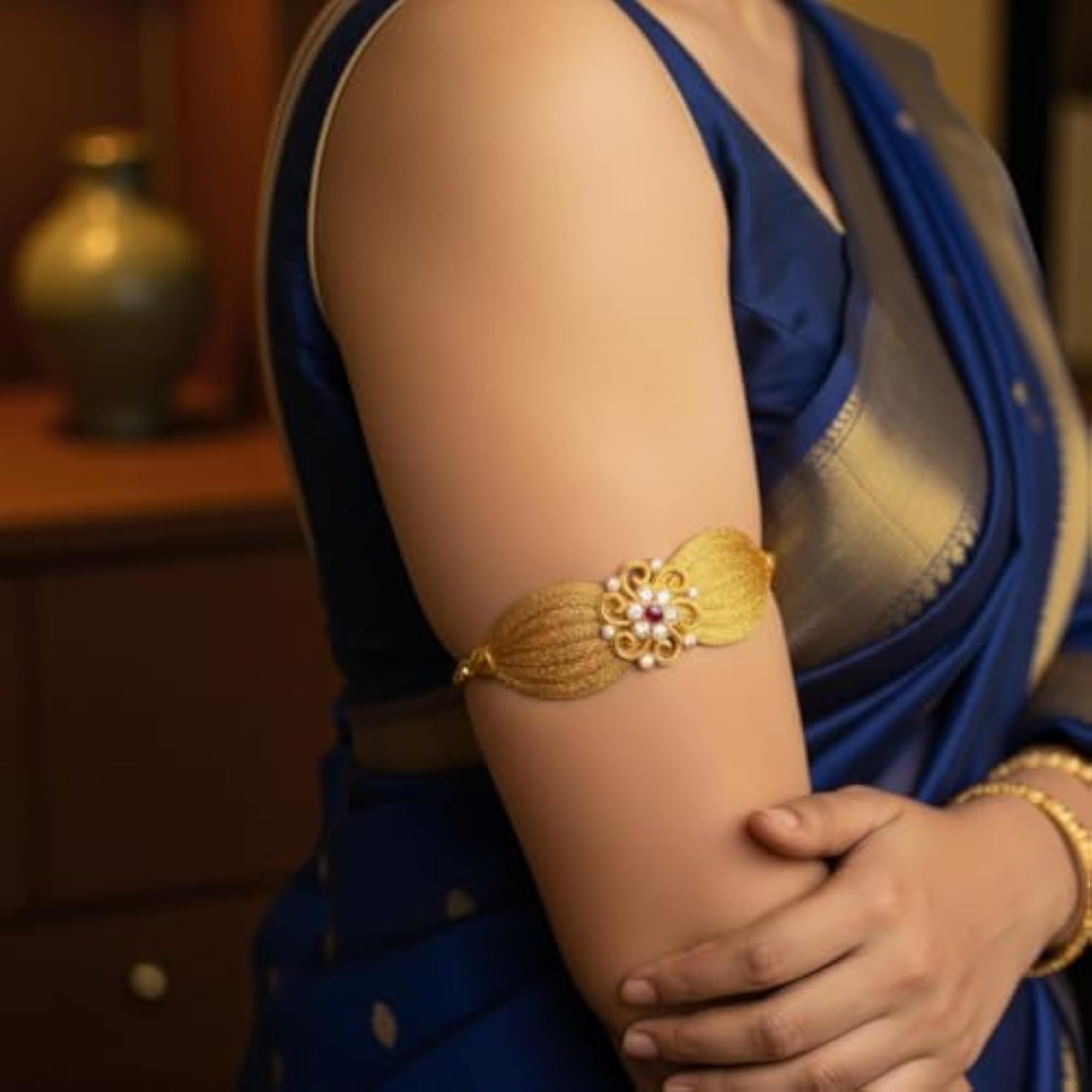 Women's Gold Plated Floral Stone Studded Anklet, Wedding
