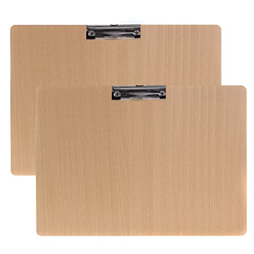 2er Klemmbrett A3 Quer aus Hartholz extra dick 4mm, mit Aufhängeose, Gummierter Metalklemme, Skizzenblock Schreibbrett Clipboard, Qualität Holz Faserplatte, Zwischenablage Schreibblock TKD8009-A3-2X