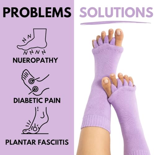 Image of DIRTS Original Foot Alignment 5-Toe Separator Orthopedic Cotton Socks for Women & Men - Bunion Corrector & Plantar Fasciitis Support(Light Purple, Large)