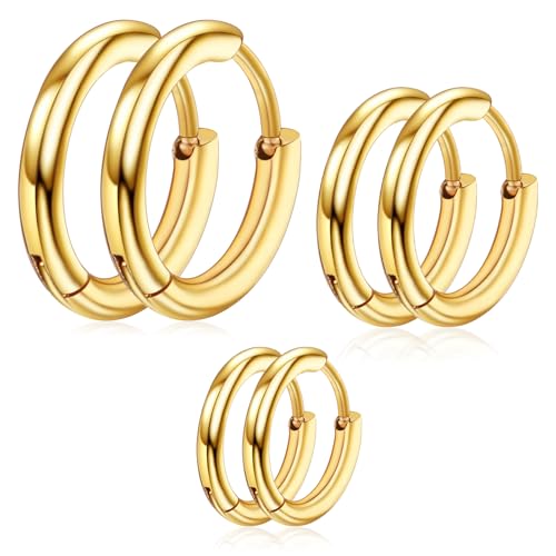 Yolev 316L Surgical Stainless Steel Small Hoop Earrings 8mm 10mm 12mm Thin Hoop for Cartilage Earrings Lightweight Small (gold)