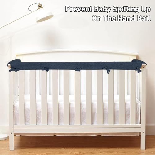 IULONEE 3pcs Baby Rail Cover Protector Set Kids Bed Rails 128x18cm/68x18cm Teething Guard Wrap Fits Side and Front Rails Bed Guardrail Protection (Navy Blue)