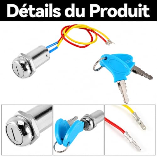 Xiciki Interrupteur D'allumage à 2 Fils, Interrupteur de Démarrage avec 2 Clés, Verrouillage de Commutateur à Clé Universel pour Moto Scooter, AVT, Bicyclettes Pliables – vue 3