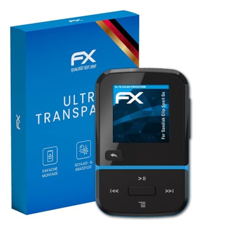 atFoliX Schutzfolie passend für Sandisk Clip Sport Go, Folie ultraklare FX Displayschutzfolie (3X)