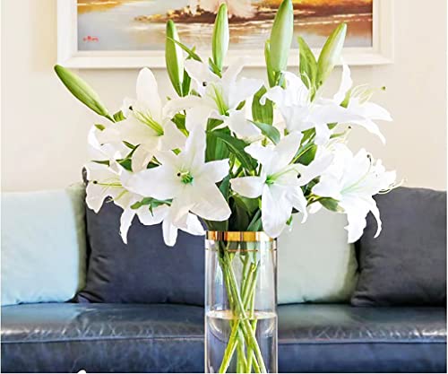 Lnhomy 6 Pcs Artificial Tiger Lily Flowers Silk Real Touch Sweet Lilies Fake Flowers For Home Wedding Bouquets Garden Shop Office Decoration, (Sweet White) #TOP1