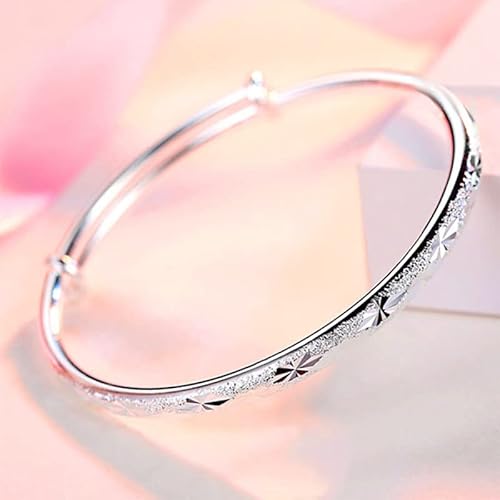 Solid Handmade 925 Sterling Bangle Bracelet Fashion Jewelry Simple Adjustable Bangles For Women #TOP4
