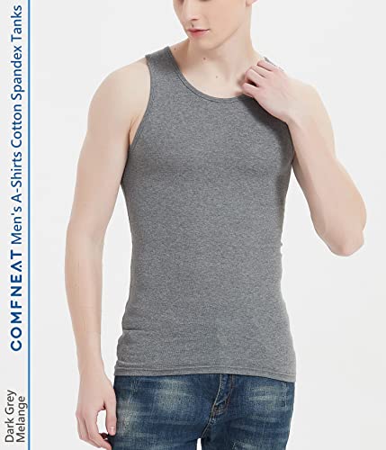 Comfneat Men's 6-Pack A-Shirts Tight Fit Tank Tops Cotton Spandex Undershirts (Black+Dark Grey Melange 6-Pack, M) #TOP4