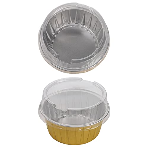 DEAYOU 100-Pack Aluminum Foil Baking Cups with Lids, 5oz Disposable Muffin Cupcake Ramekins, 3" Recyclable Cupcake Foil Liners Mini Tart Pie Tin Pan Holder for Souffle, Pudding, Party, Wedding, Gold by DEAYOU - Image 3