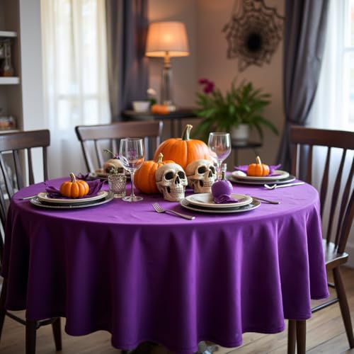 sancua Round Tablecloth - 80 Inch - Water Resistant Spill Proof Washable Polyester Table Cloth Decorative Fabric Table Cover for Dining Tables, Buffet Parties and Camping, Purple by sancua - Used condition - Image 2