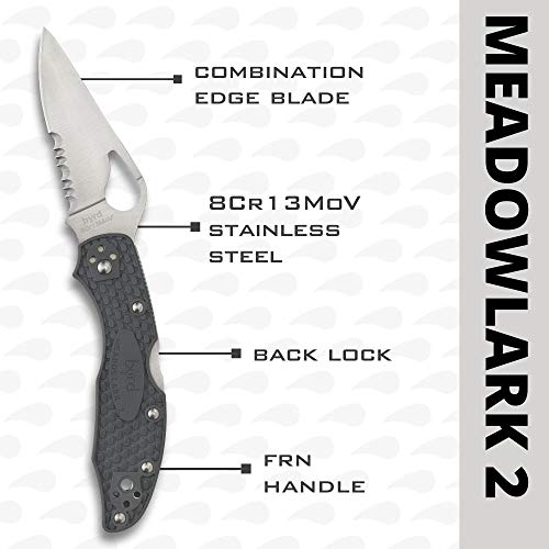 Image of Spyderco Byrd Meadowlark 2 Lightweight Knife with 2.90 inch Stainless Steel Blade and Gray Non-Slip FRN Handle - CombinationEdge - BY04PSGY2