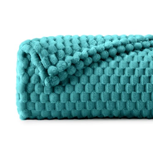 Image of BEDELITE Teal Large Throw Blanket for Couch, Cozy Gifts for Women, 50 * 70 | 3D Jacquard Decorative Fleece Blanket, Super Soft Plush Throws, Cute Birthday Gift for Women & Men, Suitable for All Seasons