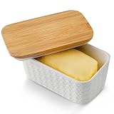 Hasense Large Butter Dish with Lid for Countertop - Modern Ceramic Butter Container Holder with Cove