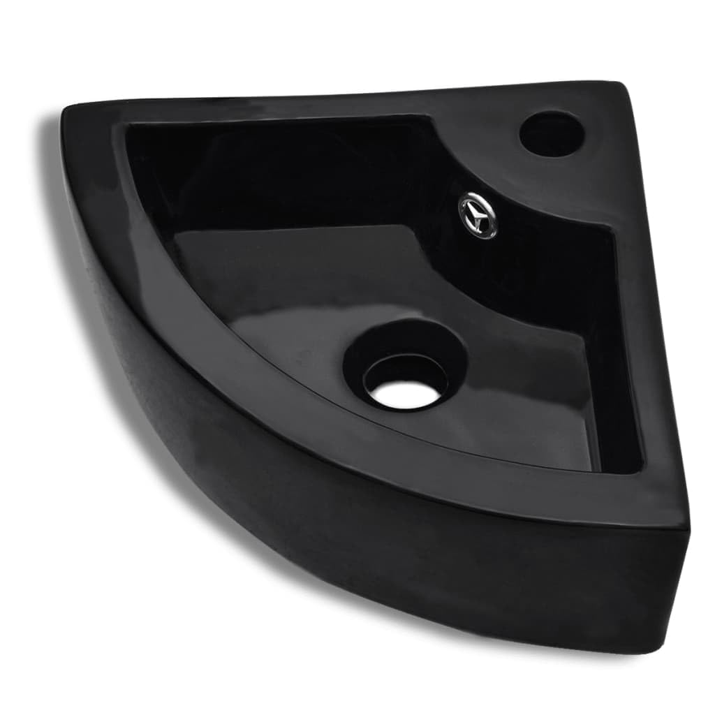 Lavabo d'angle mural lave-mains suspendu noir 45 cm avec trop-plein de WC