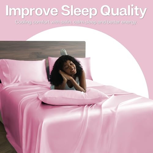 Image of MR&HM Satin Pillowcase for Hair and Skin, Silk Satin Pillowcase 2 Pack, King Size Pillow Cases Set of 2, Silky Pillow Cover with Envelope Closure (20x36, Pink)