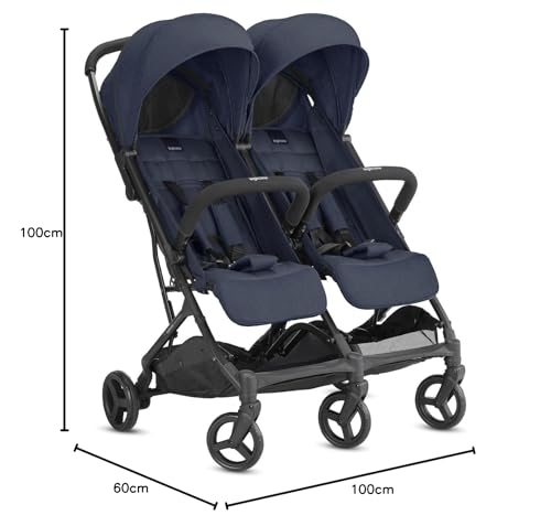 Inglesina Twin Sketch Cochecito Doble, Azul, Ultraligero y Compacto, Ideal para Gemelos o Hermanos, Confort Elevado, hasta 15 kg