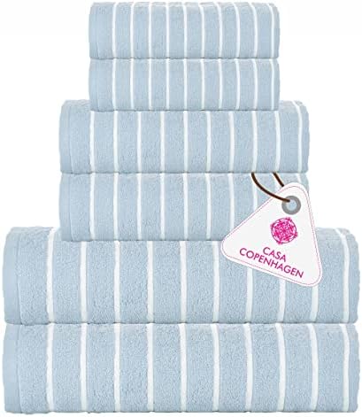 CASA COPENHAGEN Ecstatic Designed in Denmark 600 GSM Hotel & Spa, Kitchen & Bath Set of 6 Egyptian Cotton Towels - 2 Bath Towels, 2 Hand Towels, 2 Washcloths - Sky Blue