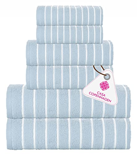 Casa Copenhagen Ecstatic Designed In Denmark 600 Gsm Hotel & Spa, Kitchen & Bath Set Of 6 Egyptian Cotton Towels - 2 Bath Towels, 2 Hand Towels, 2 Washcloths - Sky Blue #TOP15