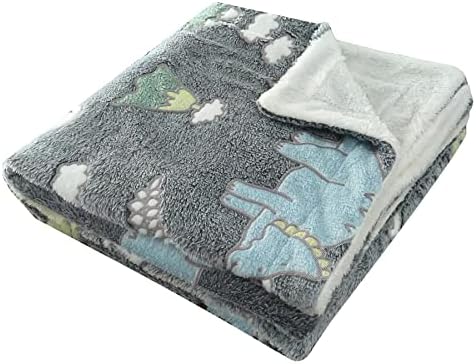 Olivia Rocco Fleece Blankets For Kids Soft Cosy Glow In The Dark Blanket Childrens Fluffy Warm Bedroom Accessories Boys Girls Bed Throw, Dinosaur Blanket (130x150cm)