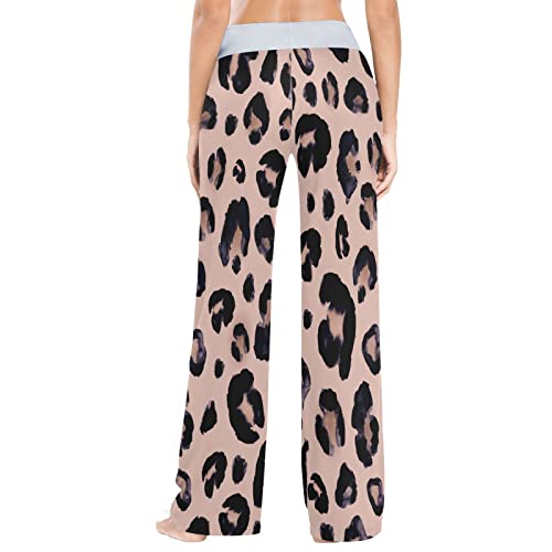 Leopard Print Cheetah Pink Women Pajama Bottoms,Drawstring Long Pajama Pants Casual Wide Leg Comfy Lounge Pant #TOP3