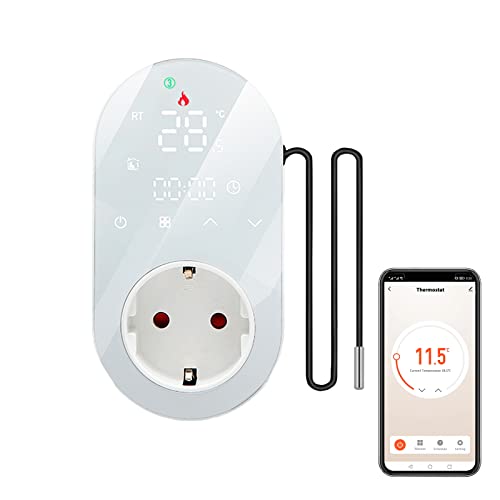 Smart Thermostat Dual Mode for Home,LCD Display Touch Screen Programmable WiFi Thermostat, External Sensor Thermostat Plug APP Remote Control, Heating Cooling Thermostat Work with Alexa & Google Home Cover