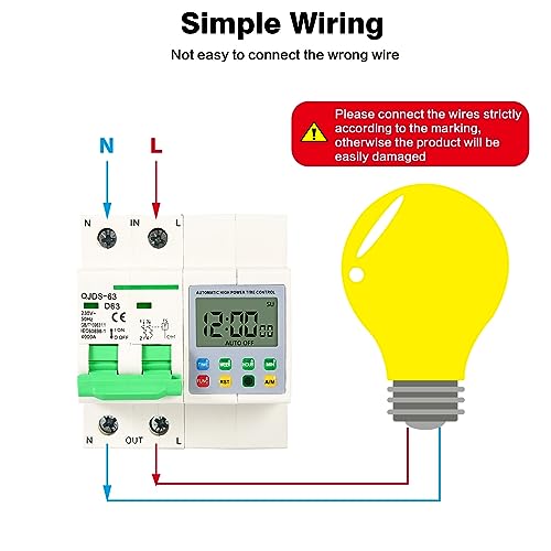 Jadeshay Timer Switch,63A AC230V Timer Relay Time Control Switch 16 Groups ON/OFF Programs Digital Programmable Time Control Circuit Breaker for Home Appliances,with DIN Rail 35mm and Screws - Image 2