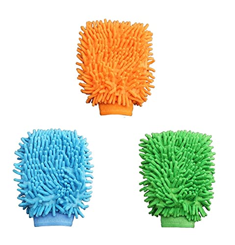 RXDF Car Wash Mitts, 3 Pcs, Microfiber Car Wash Gloves, Double Sided Microfiber Wash Mitts, Chenille Microfiber Wash Mitts for Car Cleaning & Household Cleaning（Random Color）