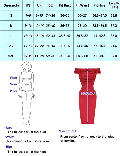 Belle Poque Women Off Shoulder Short Sleeve Pencil Dress Bodycon Wedding Guest Party Cocktail Dresses Dark Red Xl #TOP3