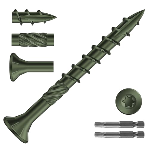 Image of #8 x 1-5 /8 inch Deck Screws (1540Pcs) 10lb. Carbon Steel, Green, Flat Head, Rust Resistant epoxy Coated, with T25 Star Bit