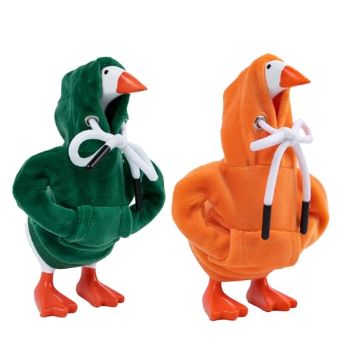2 Pcs Desk Goose Outfits 7 Inches, Mini Desk Goose Clothes Clothing Hoodies 7 Inch Porch Geese Costume Accessories Magnetic Desktop Geese Statue Table Decor (Green & Orange)