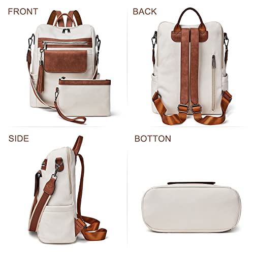 Caseek Womens Backpack Purse Leather: Fashion Convertible Ladies Shoulder Bag Waterproof Anti Theft With Wristlet (Beige With Brown) #TOP5