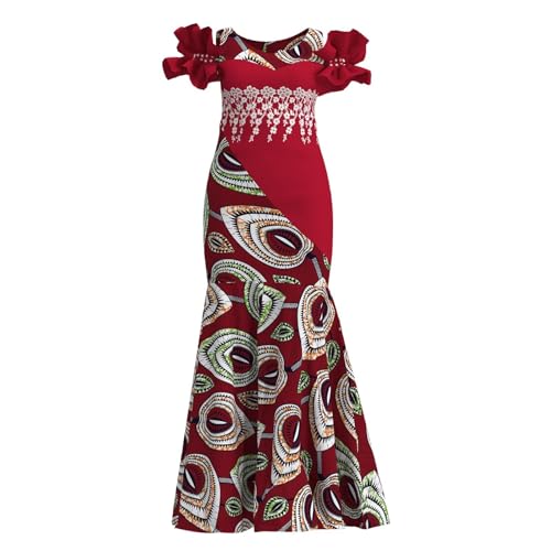 Image of iooiooi Womens Elegant Ankara Maxi Mermaid Dress Lace Decorated African Gowns