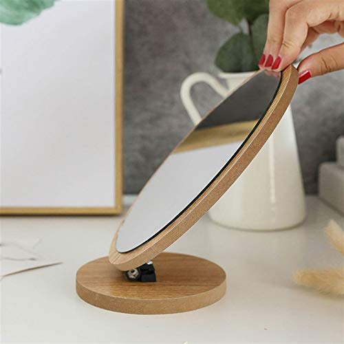 Haoooanhzj kleine spiegel Houten Desktop Make-up spiegel ellips ronde decoratieve spiegel met handvat voor dames schoonheid dressoir Desktop decoratie (Color : B