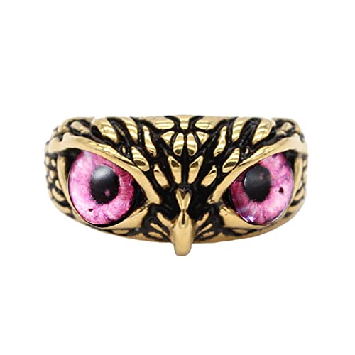 SINLEO Stainless Steel Signet Biker Ring Vintage Animal Demon Eye Owl Rings for Men Women Statement Jewelry Gold Pink Eye Size 10 by SINLEO - Used condition - US$12.02