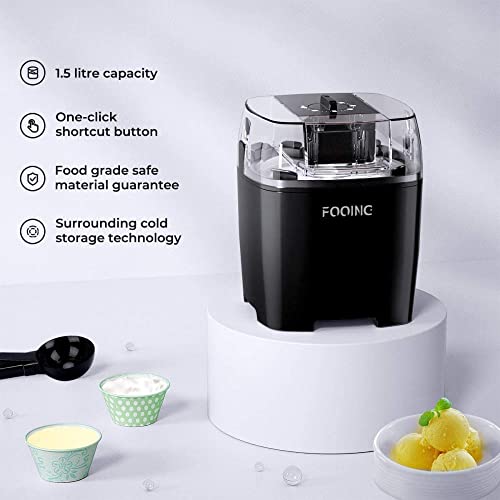 Foto von Eismaschine Speiseeisbereiter 1,5L mit Drehknopf (5 bis 30 Minuten), Edelstahl-Heim-Speiseeismaschine, Geeignet für Sorbet, Gefrorenen Joghurt und Eis, Einschließlich Rezept und Pappbecher