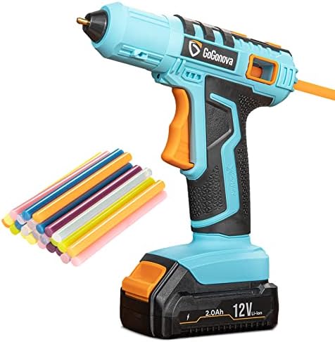 12V Cordless Glue Gun, GoGonova 15s Fast Heating Hot Glue Gun with Anti-Drip Design, Rechargeable Battery and 25 Mini Multicoloured Glue Sticks. Ideal for Home Decoration, Crafts, DIY