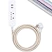 Cordinate Designer USB Charging Station Extension Cord, Power Strip Surge Protector, 2 Outlets, 2 USB Ports, Extra Long 10 Ft Cable with Flat Plug, Braided Cord, 2.4A Fast Charge, Tan/White, 41883